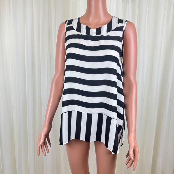 Women's Monteau Loose Fit Sleeveless Stripe Top Blouse Size Large Black White - Picture 1 of 10